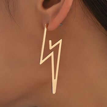 Minimalist Lightning Strike Golden Earrings, 4 of 5
