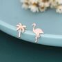 Mismatched Palm Tree And Flamingo Stud Earrings In Sterling Silver, thumbnail 3 of 12