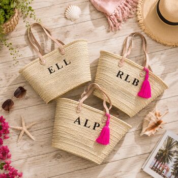 Personalised Straw Shopping Or Beach Bag Basket 30cm, 8 of 11