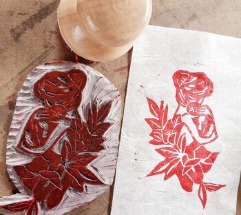 Tender Embrace Lino Print Art, 4 of 5