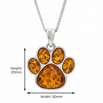 Sterling Silver Amber Paw Print Pendant – 20mm, 7 of 7