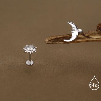 Mismatched Sun And Moon 16 G Flat Back Earrings In Sterling Silver, 4 of 12