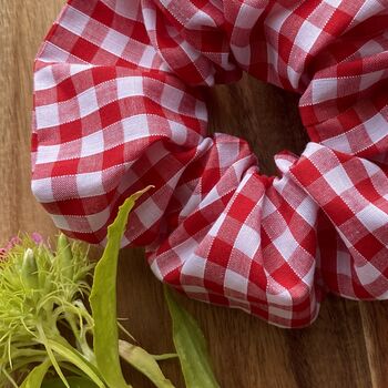 Red Gingham Cotton Scrunchie Hair Tie, 3 of 3