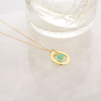 Halo Birthstone Necklace Chrysoprase May, 7 of 7