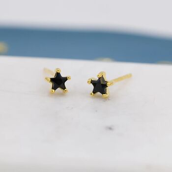Black Cz Star Stud Earrings In Sterling Silver, 5 of 9