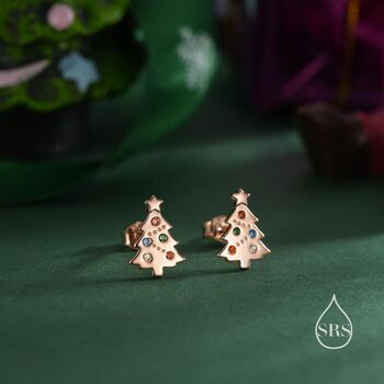 Tiny Christmas Tree Stud Earrings In Sterling Silver, 2 of 10