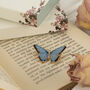 Fable Enamel Blue Butterfly Brooch, thumbnail 2 of 5