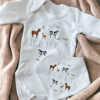 Personalised Farm Animals Baby Outfit, 2 of 5