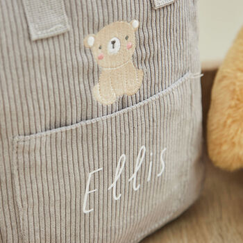Personalised Biscuit Bear Grey Cord Mini Backpack, 2 of 5