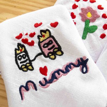 Personalised Children’s Drawing Embroidered Linen Napkins Gift, 3 of 7