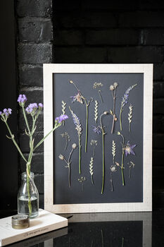 A3 Pressed Flower Art – Nightfall Botanical Arrangement In Sand Frame, 3 of 7