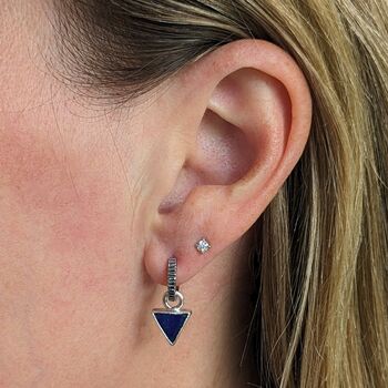 'Triangle' Lapis Lazuli Sterling Silver Hoop Earrings, 3 of 5