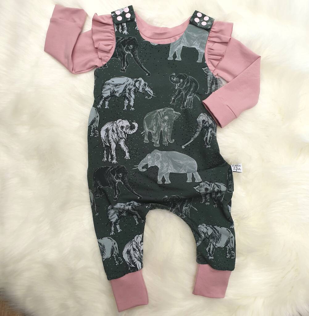 Organic Elephant Baby And Toddler Dungarees, 1 of 2