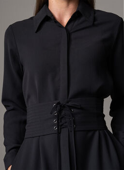 Romina Black Waist Defining Classic Shirt Dress, 3 of 4