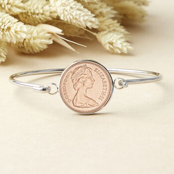 40th Birthday 1986 Penny Coin Bangle Bracelet, 3 of 9