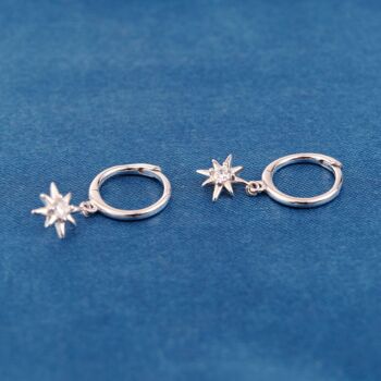 925 Silver Dangle Star Hoop Earrings, 5 of 7
