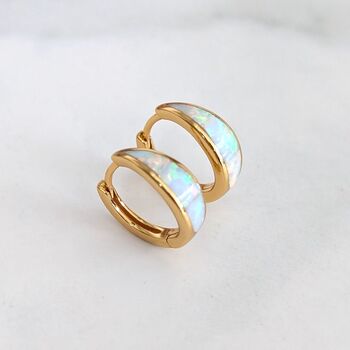 Opal Crescent Hoop Earrings, 5 of 7