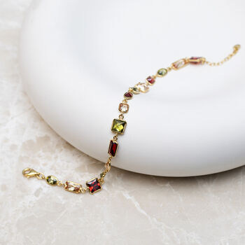 Personalised Deep Multicoloured Gemstone 18ct Gold Bracelet, 3 of 6