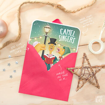 Camel Singers Funny Christmas Card Pun Carol Song Joke, 3 of 4