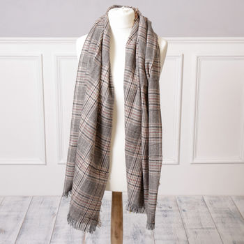 Beige And Grey Unisex Check Scarf, 6 of 8