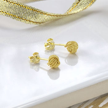 Gold Plated Sterling Silver Knot Stud Earrings, 3 of 4
