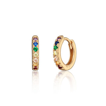 Huggie Hoop Earrings With Rainbow Stones, 6 of 8