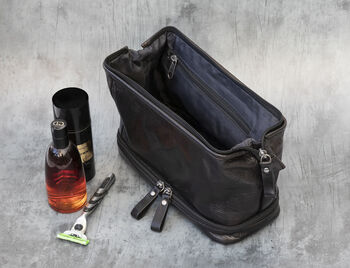 Personalised Leather Toiletry Wash Bag Men's Gift, 9 of 10