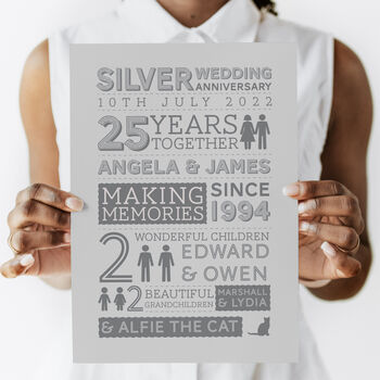 Personalised Silver Wedding Anniversary Family Print, 2 of 4