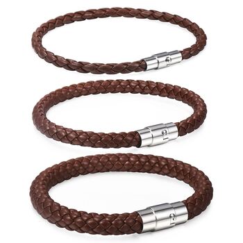 Braided Leather Plaited Bracelet In Black Or Brown, 3 of 7