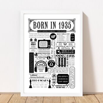 Born In 1935 Personalised 90th Birthday Fact Poster, 4 of 9