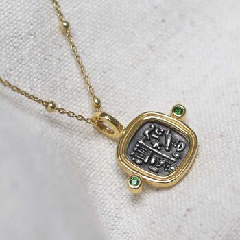 Gold Plated Sterling Silver Hieroglyphics Square Necklace, 8 of 11