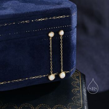 Double White Opal Dangle Chain Stud Earrings, 2 of 12