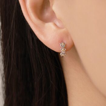 Sterling Silver Two Tone Daisy Huggie Hoop Earrings, 7 of 11