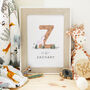 Personalised Zebra Initial Nursery Print, thumbnail 1 of 8