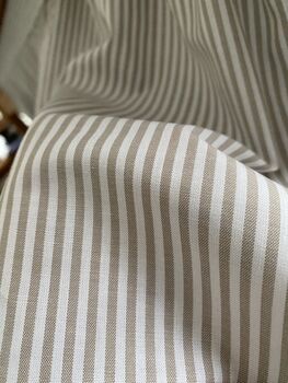 Hook And Loop Sink Skirt, Putty And Beige Bespoke Stripy Cabinet Curtain, 4 of 6