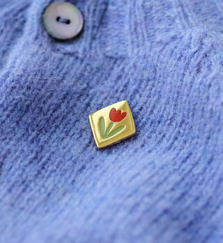 Tulip Flower Gold Enamel Pin Badge, 5 of 5