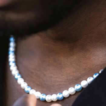 Mens Pearl Necklace Baroque Shell Pearl Chain Necklace, 6 of 8