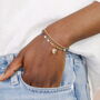 Semi Precious Beaded Blue Turtle Charm Bracelet In Gold Plating, thumbnail 3 of 5
