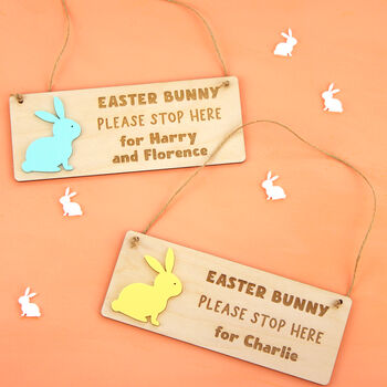 Easter Bunny Please Stop Here Personalised Wooden Sign, 3 of 4