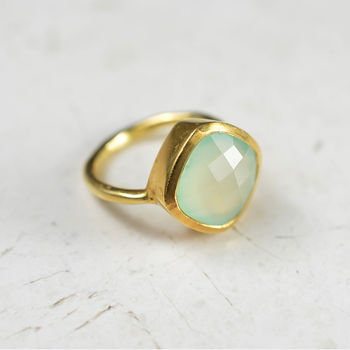 Square Aqua Chalcedony And Gold Ring, 2 of 3