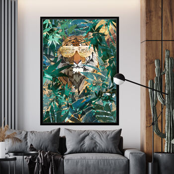 Tiger And Gold Jungle With Sunglasses Wall Art Print, 2 of 8