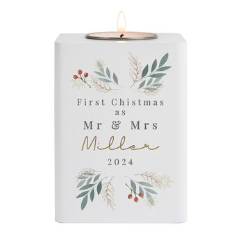 Personalised Christmas Foliage White Tealight Holder, 4 of 4