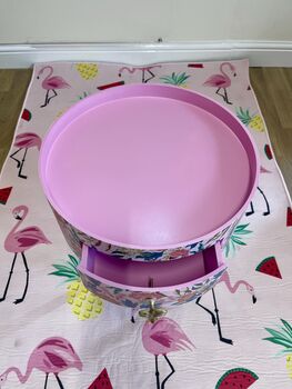 Pink And Green Floral Round Wooden Bedside Table, 4 of 8