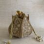 Gold Handcrafted Raw Silk Potli Bag/Wrist Bag, thumbnail 5 of 8