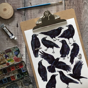 Crows Watercolour Art Blank Greeting Card, 5 of 7