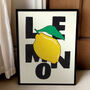 Lemon Art Print – Hand Drawn Textured Fruit Illustration And Bold Typography Food Poster, thumbnail 2 of 6