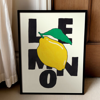 Lemon Art Print – Hand Drawn Textured Fruit Illustration And Bold Typography Food Poster, 2 of 6