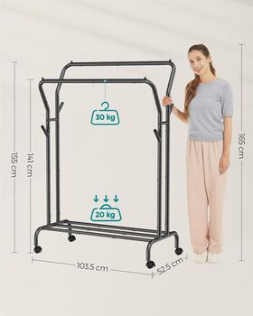 Clothes Rack Double Clothes Hanging Rail With Wheels, 11 of 12