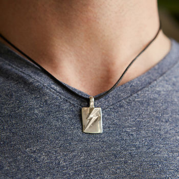 Men's Silver Lightning Bolt Message Necklace, 6 of 12