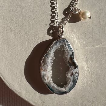 Lustrous Harmony: Agate Pearl Sterling Silver Necklace, 2 of 3